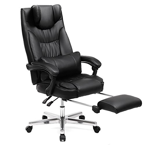 Erstellt von SONGMICS, Luxus Bürostuhl mit klappbarer Kopfstütze ausziehbarer Fußablage extra großer orthopädischer Chefsessel ergonomischer Gaming Stuhl schwarz OBG75B