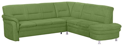 Cavadore 5034 Wohnlandschaft Cassada, 3-er Bett li-Spitzecke mit Relaxfunktion-Abschlusselement 2-sitzig, Schublade rechts, 265 x 90 x 240 cm, Merita kiwi 35