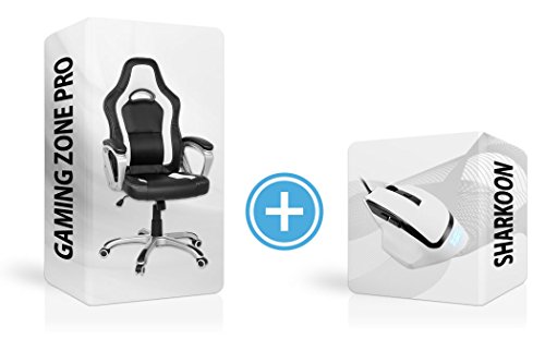 Zocker Bundle Sharkoon SHARK Force Gaming Maus + Racing Chair GAMING ZONE, professionelle Sechs-Tasten-Gaming-Maus ergonomisch designed mit gummierter Oberfläche. Chefsessel mit Wippmechanik. (weiß schwarz)