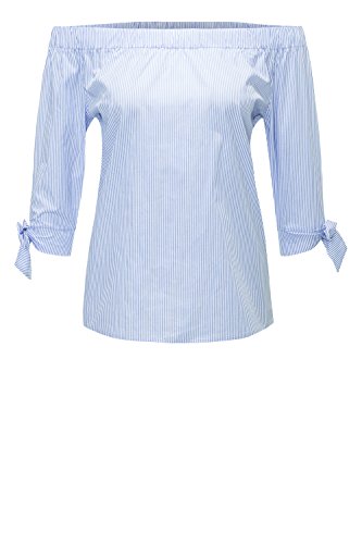 Hachiro Damen Off Shoulder Bluse Langarmbluse Carmenbluse (M, Blue Stripe)