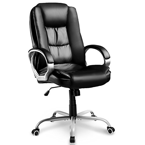 Merax Design Chefsessel Bürostuhl Leder Bürodrehstuhl Bürosessel Schreibtischstuhl Profi-Bürostuhl Lederimitat PU, 78 x 71 x 108-118cm, Schwarz