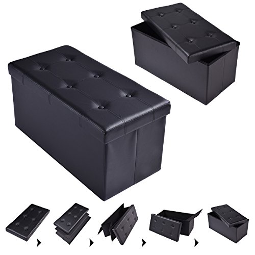 COSTWAY Sitzhocker Sitzbank faltbar Sitzbox Aufbewahrungsbox Sitzwürfel Hocker Bank Sitztruhe Truhe Sitzkasten Polsterhocker PVC-Leder Farbwahl 76 x 38 x 38cm (Schwarz)