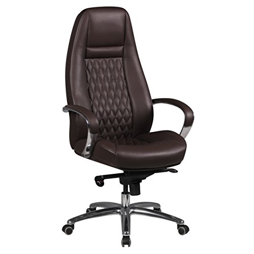 AMSTYLE Bürostuhl AUSTIN Echt-Leder Braun Schreibtischstuhl XXL Polsterung Chefsessel hohe Rückenlehne mit Kopfstütze Design Drehstuhl Hartbodenrollen Drehsessel höhenverstellbar Wippfunktion hoch