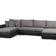 Cavadore Wohnlandschaft Leriot / Sofa in U-Form mit Strukturstoff / Longchair rechts oder links montierbar / Inkl. Zier- und Rückenkissen / Größe: 365 x 86 x 200 cm (BxHxT) / Schwarz - Grau