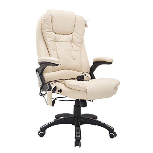 Homcom Bürosessel Bürostuhl Chefsessel Gamingsessel Massagesessel 6 Punkt Vibrations Massage mit Wärmefunktion drehbar (creme)