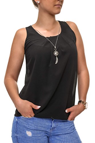 Hachiro Damen Top und Halskette 2er Set Blusentop Bluse (S, Black)