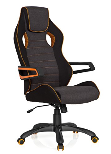 hjh OFFICE 621848 Racing Chefsessel RACER PRO III Stoff Schwarz-Grau-Orange Bürostuhl mit Kopfstütze