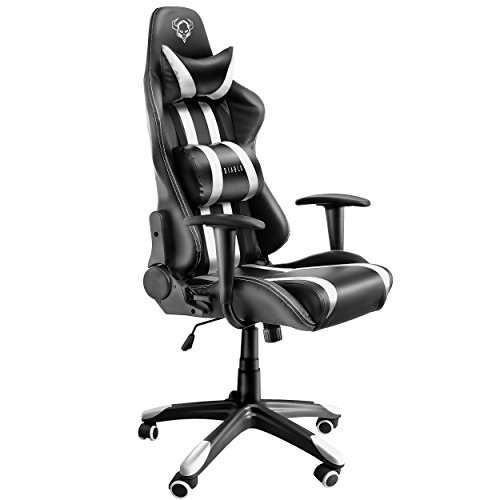 Diablo X-One Bürostuhl, Gaming Chair, Drehstuhl mit Armlehnen, Chefsessel, Gaming Stuhl, Schalensitz, Sportsitz mit Bezug aus Kunstleder (weiß/schwarz)