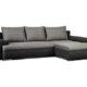 Cavadore Ecksofa Leriot / Sofa mit Strukturstoff / Longchair rechts oder links montierbar / Inkl. drei Rückenkissen / Größe: 262 x 86 x 163 cm (BxHxT) / Schwarz - Grau