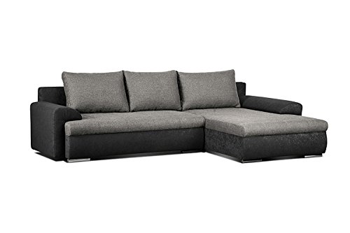 Cavadore Ecksofa Leriot / Sofa mit Strukturstoff / Longchair rechts oder links montierbar / Inkl. drei Rückenkissen / Größe: 262 x 86 x 163 cm (BxHxT) / Schwarz - Grau