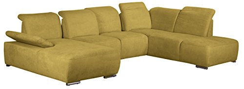 Cavadore Wohnlandschaft Tabagos / U-Form mit Ottomane rechts / XXL Sofa mit Sitztiefenverstellung / Kopfteilverstellung / 364 x 85-96 x 248 (B x H x T) / Farbe: Curry (gelb)