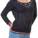 Hachiro Damen Strickpullover Lace-Up V-Neck Pullover (L/XL, Blue)