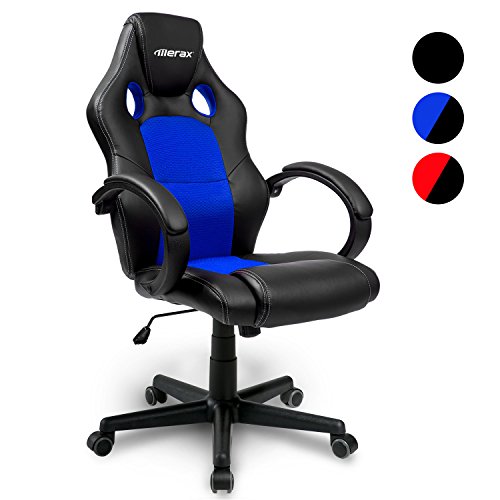 Merax Bürostuhl racing Stuhl Chefsessel Sportsitz Drehstuhl PU schwarz/Blau Bürodrehstuhl mit hoher Rückenlehne - Farbauswahl