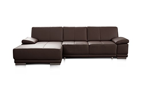 Cavadore 3053 Ledersofa in L-Form Corianne / Couch L-Form in Echtlder und modernem Design / Inkl. beidseitiger Armteilverstellung und Longchair links / Größe: 282 x 80 x 162 (BxHxT) / Bezug: Echtleder dunkelbraun (mocca)