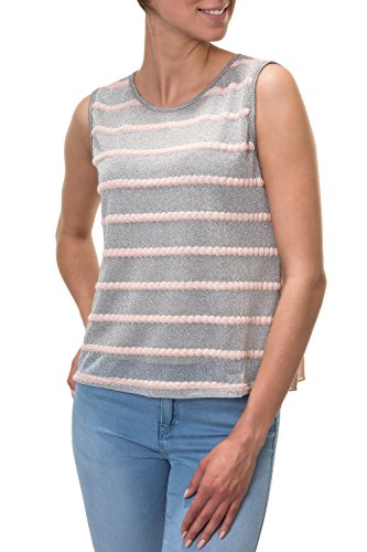 Hachiro Damen Feinstrick Top mit Rüschen (S, Grey/Pink)