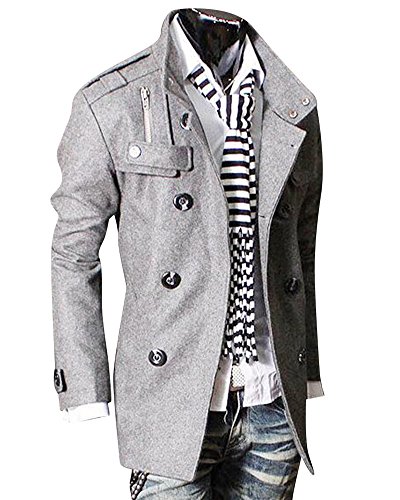 Herren Mantel Trenchcoat Winterjacke Parka Übergangsmantel Übergangsjacke Hellgrau S