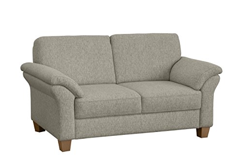 Cavadore 5202 2-Sitzer Boorkumoo im Landhausstil / Landhaus Couch mit Federkern / Landhaus Sofa Garnitur / Füße: Holzfüße Buche natur / Größe: 156 x 87 x 88 cm (BxHxT) / Farbe: Strukturstoff in Natur (weiß/beige)