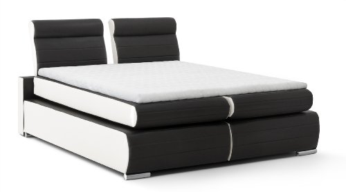 B-famous Boxspringbett Monaco, 180x200 cm, PU Kunst-Leder, schwarz/weiß