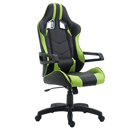 CARO-Möbel Gaming Drehstuhl PLAY Lederimitat in schwarz/grün Bürostuhl PC Schreibtischstuhl Chefsessel Racer, höhenverstellbar Wippmechanik