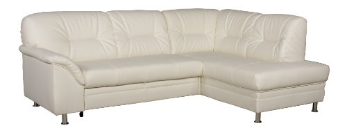 CAVADORE Ecksofa Lorcano mit Bett/Helles Schlafsofa mit geräumigem Bettkasten/237 x 89 x 168 (BxHxT)/Kunstleder weiß