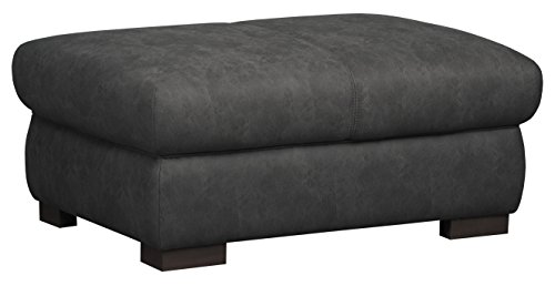 CAVADORE Hocker Bules im modernen Design/Großer Polsterhocker in Lederoptik fürs Wohnzimmer/102 x 47 x 71 cm (BxHxT)/Lederimitat grau