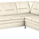 Cavadore Ecksofa Cassada mit Schlaffunktion und Federkern / Großes Leder-Schlafsofa Relaxfunktion und Schublade als Stauraum / Chromfarbene Füße / Größe: 265 x 90 x 240 cm (BxHxT) / Bezug in 100 % Echtleder / Farbe: Altweiß (beige)