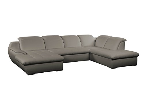 Cavadore Leder-Wohnlandschaft Claanc in Kunstleder mit großem Longchair und Bettfunktion / Hellbraunes Sofa U-Form mit ausziehbarem Bett und großer Liegefläche / Praktische Kopfteilverstellung / Maße: 345x77x220 cm (BxHxT) / Kunstleder in hellbraun