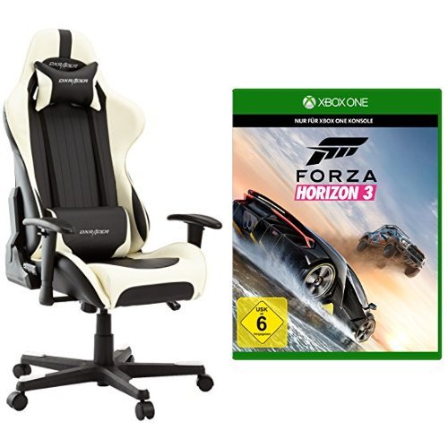 DX Racer6 Gaming Stuhl 78 x 52 x 124-134 cm, Kunstleder PU schwarz / weiß + Forza Horizon 3