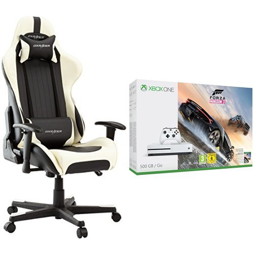 DX Racer6 Gaming Stuhl 78 x 52 x 124-134 cm, Kunstleder PU schwarz / weiß + Xbox One S 500GB inkl. Forza Horizon 3