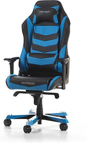 DXRacer Original Iron I166 Gaming Stuhl für PC/PS4/XBOX ONE, ergonomischer Schreibtischstuhl aus Kunstleder, Schwarz-Blau