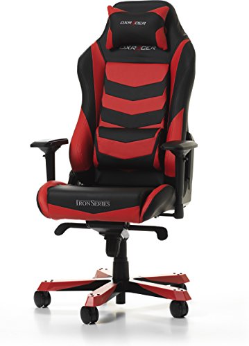 DXRacer (das Original) Iron I166 Gaming Stuhl für PC/PS4/XBOX ONE, ergonomischer Schreibtischstuhl aus Kunstleder, Schwarz-Rot