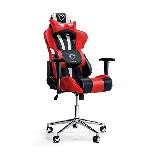 Diablo X-Eye Gaming Stuhl, Bürostuhl, Chefsessel, Gaming Chair, Schalensitz, Racer Drehstuhl mit Armlehnen, Sportsitz, Kunstlederbezug (Schwarz-Rot)