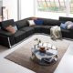 Ecksofa schwarz Leder Elma XL Couch Chrom Zierblende Polsterecke Wohnlandschaft verstellbare Kopfstützen