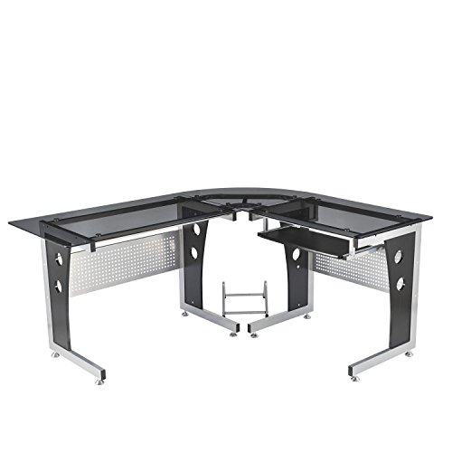 Homcom® Computertisch Eckschreibtisch Schreibtisch Bürotisch PC Tisch mit schwarzem Sicherheitsglas