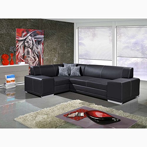 JUSTyou Vera Verso Ecksofa Polsterecke Schlafsofa Kunstleder Schwarz (HxBxL): 73x175x265 cm Ottomane links