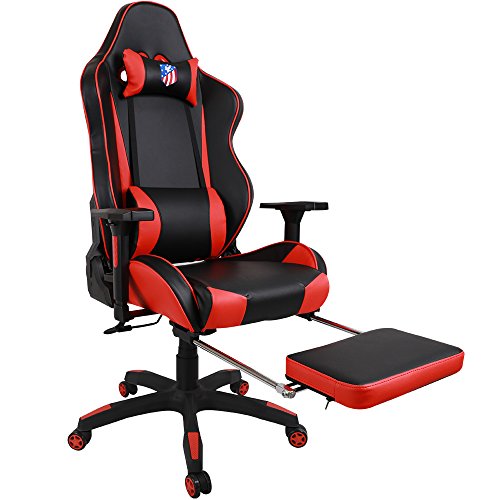 Kinsal Ergonomic High Back Große Größe Gaming Stuhl, Büro Schreibtisch Stuhl, Swivel PC Gaming Chair mit Extra Soft Kopfstütze, Lordosenstütze und einziehbare Fußstütze (rot)