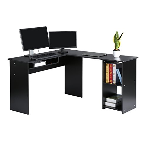 LANGRIA Computertisch Eckschreibtisch Bürotisch Arbeitstisch L Form 140 x 120x 75cm Schwarz