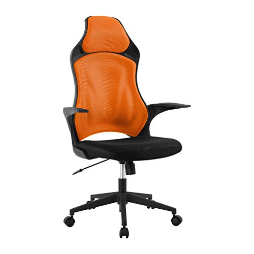 LANGRIA Schreibtischstuhl Netz Rücklehne Bürostuhl Gaming Chair Höheverstellbar Wippfunktion 120KG Kapazität Schwarz+Orange