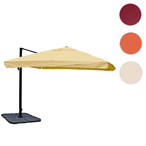 Mendler Gastronomie-Luxus-Ampelschirm Sonnenschirm HWC, Alu 4,3 m ~ Flap, Creme mit Ständer, Drehbar
