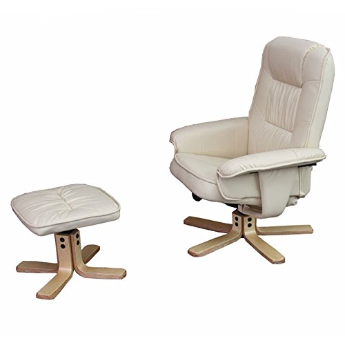 Mendler Relaxsessel Fernsehsessel Sessel mit Hocker M56 Kunstleder ~ creme