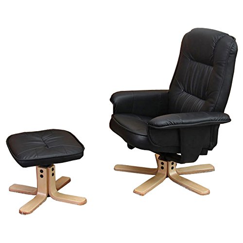 Mendler Relaxsessel Fernsehsessel Sessel mit Hocker M56 Kunstleder ~ schwarz