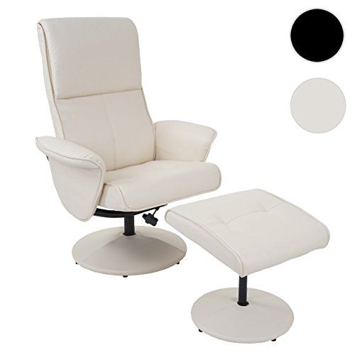 Mendler Relaxsessel Helsinki, Fernsehsessel Relaxliege TV-Sessel mit Hocker ~ Kunstleder, Creme