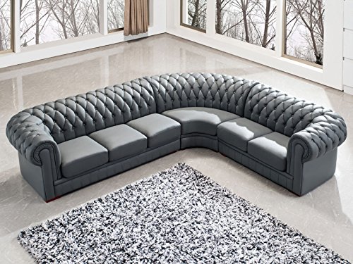 Polsterecke Chesterfield Farbwahl Ecksofa Wohnlandschaft Eckcouch Echtleder mit Kunstleder Teilleder