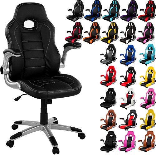 RACEMASTER Racing Bürostuhl GT Series One Gaming Chair Gamer Stuhl klappbare Armlehnen Schreibtischstuhl Wippmechanik Drehstuhl 25 Farbvarianten Schwarz