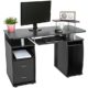 TecTake Computerschreibtisch Bürotisch mit ausfahrbarer Tastaturablage und zwei Schubladen - diverse Farben - (Schwarz | Nr. 402037)
