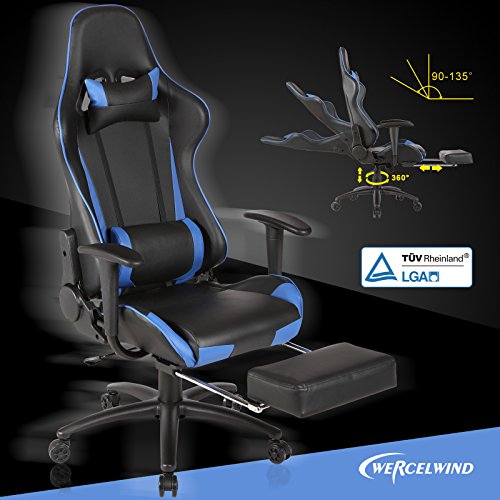 UEnjoy Racer-X Gaming Stuhl Racing Stuhl mit Fußstütze PC Stuhl Schwarz/Blau