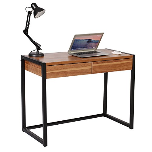 WOLTU Schreibtisch TSG27dc Computertisch Bürotisch Arbeitstisch PC Laptop Tisch, in Melamin, mit 2 Schubladen, aus Holz und Stahl, 100x50x76cm(BxTxH), Dunkelbuche