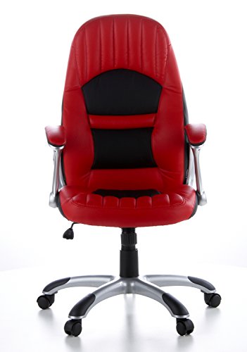 hjh OFFICE 621300 Gaming PC Stuhl RACER 200 Kunstleder rot schwarz, feste Polsterung, ideal zum Zocken, Chefsessel, feste Armlehnen, Bürostuhl Sessel, XXL Chefsessel, Gamer Stuhl