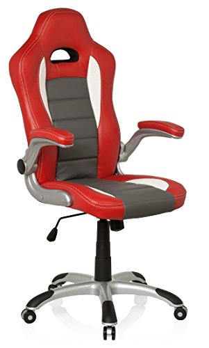 hjh OFFICE 621705 Gaming PC Stuhl RACER SPORT Kunstleder Rot/Grau Racing Computerstuhl mit klappbarer Armlehne