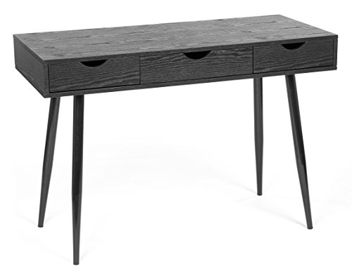 ts-ideen Design Tisch Schreibtisch Bürotisch PC-Tisch Computer Arbeitstisch Konsole MDF schwarz mit 3 Schubladen